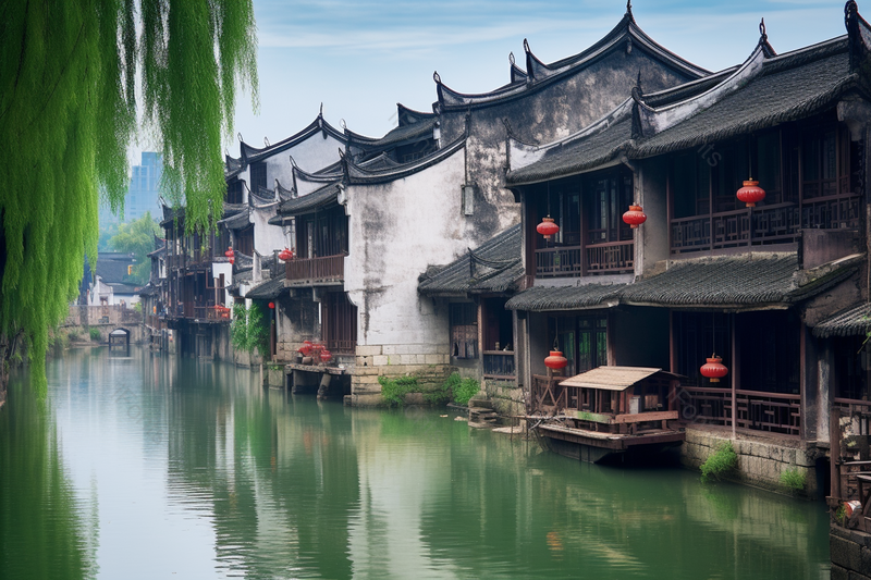 在小河边的古镇古建筑自然背景图,高清,摄影图,摄影图片,图片大全,摄影图免费下载